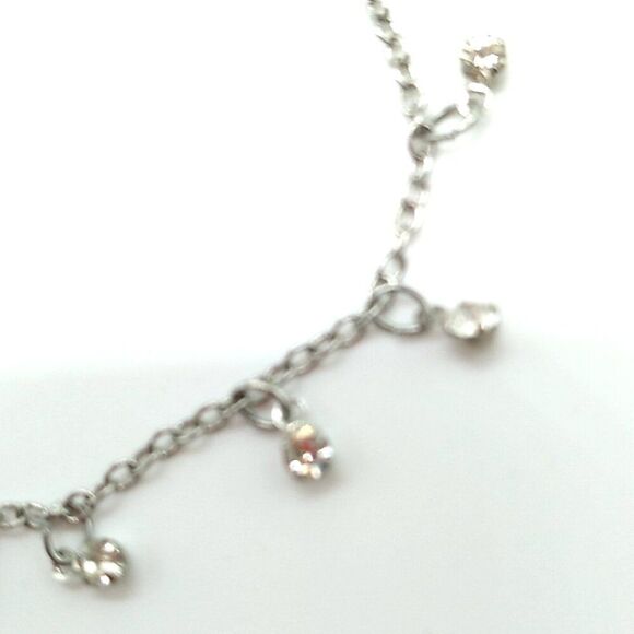 Silver-tone Tiny Dangling Crystal Drops Lightweight Bracelet-Anklet NWOT - Picture 4 of 13
